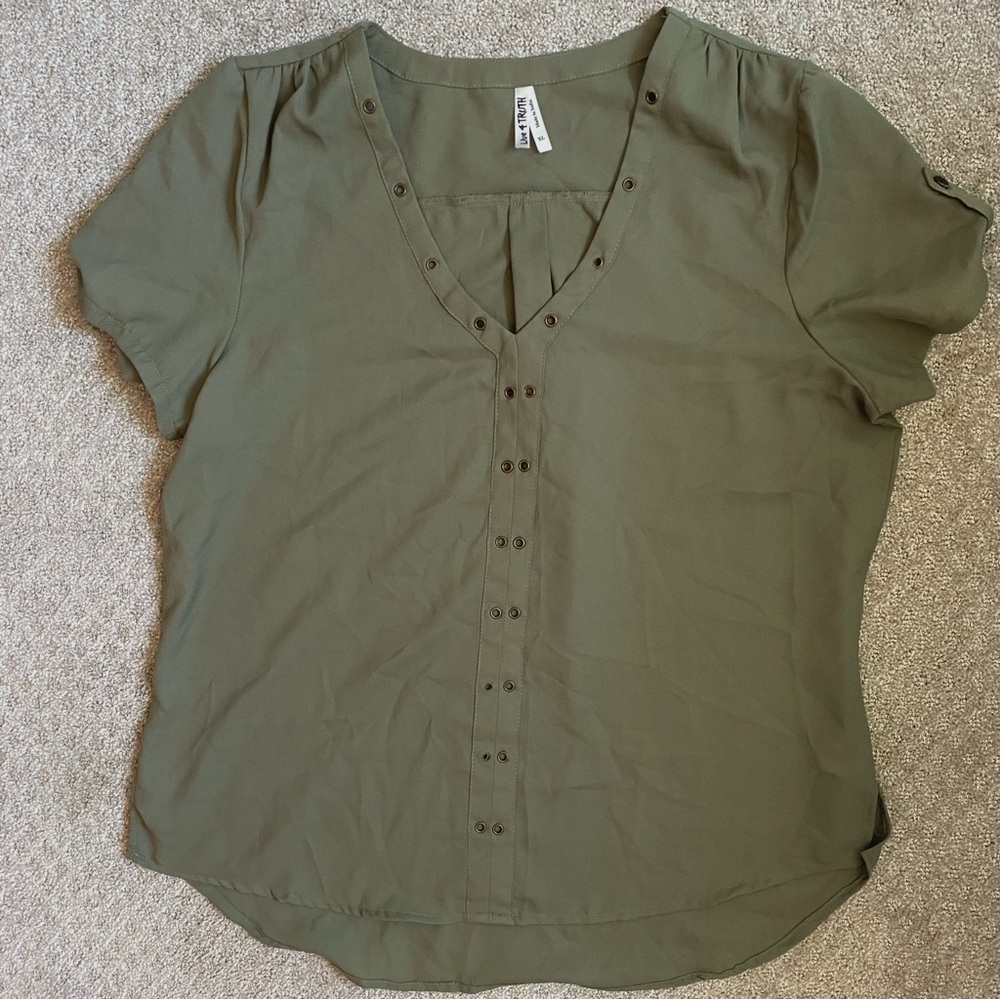 Army green short sleeve blouse